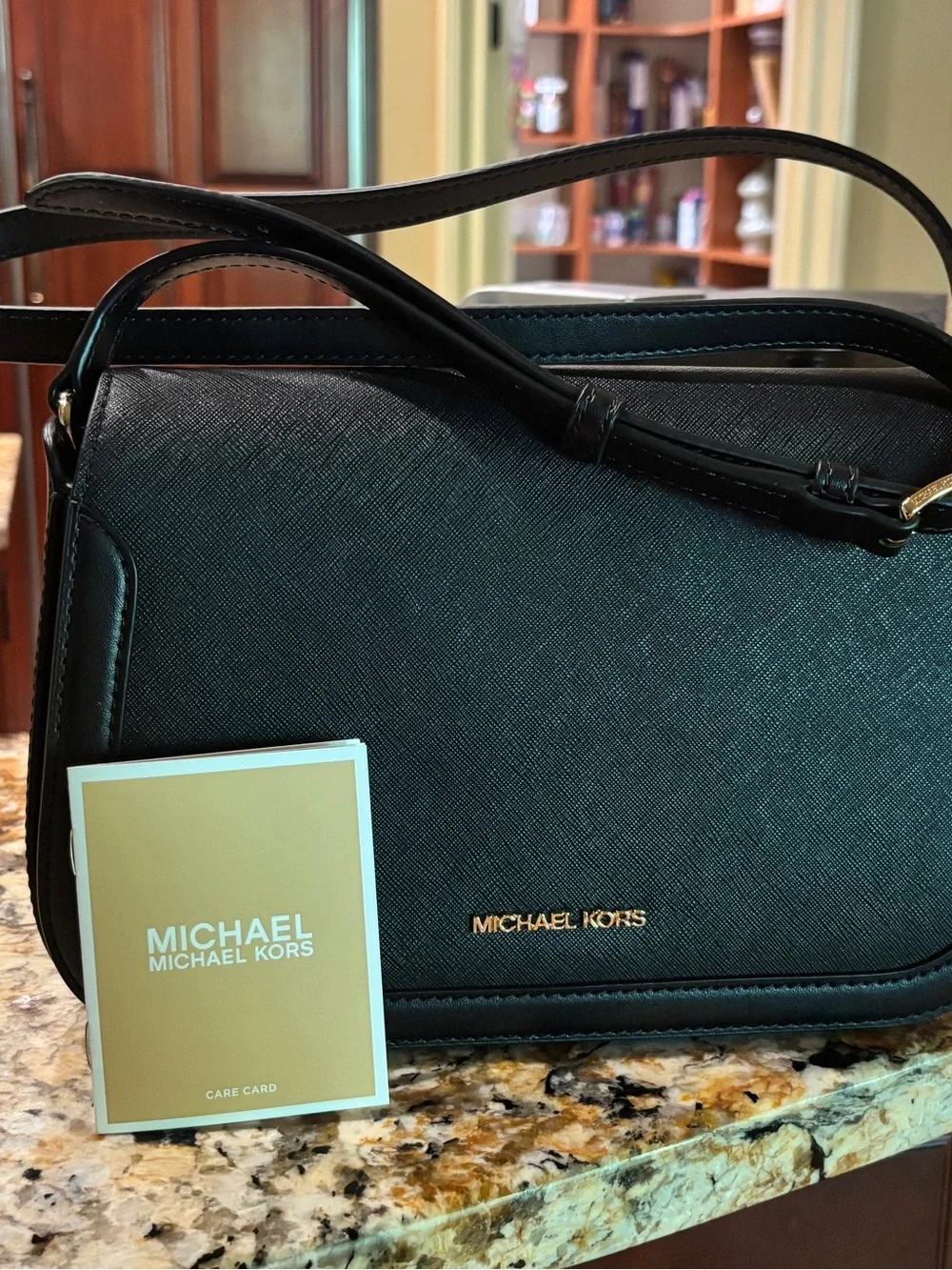 Michael Kors Black Saffiano Crossbody with Gold Logo